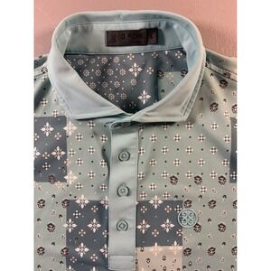 G/FORE Polo Shirt Mens Large Blue Patchwork Bandana Floral Print Golf Performanc